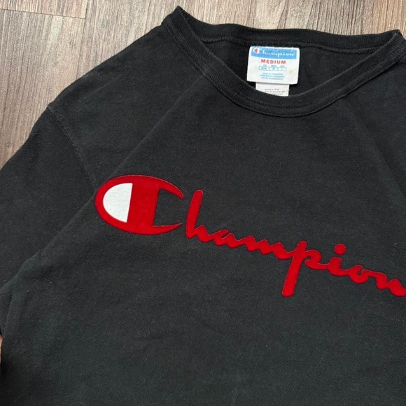Champion T‎ Shirt Medium Black Spell Out Logo Short Sleeve Casual Menswear - Picture 6 of 6